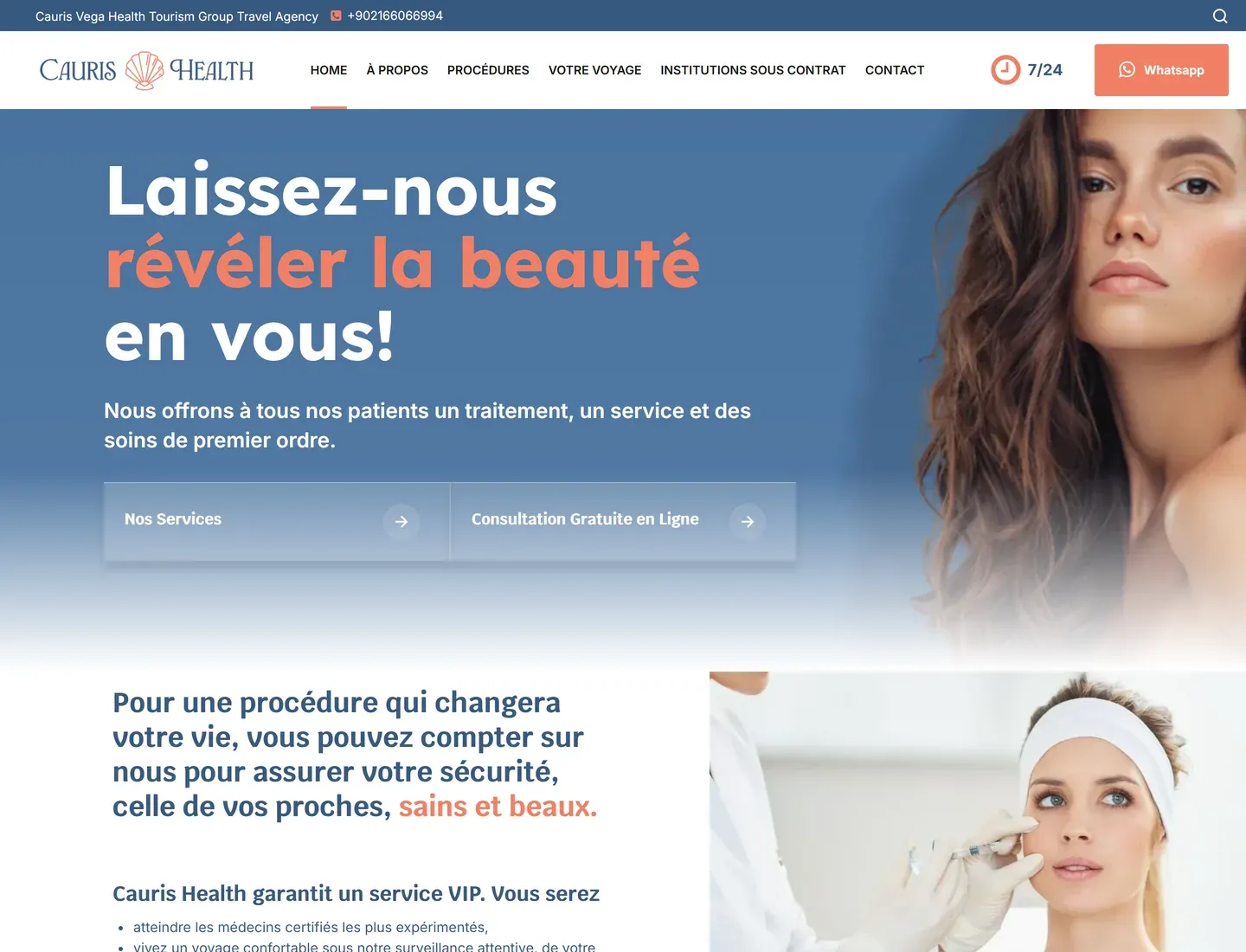 Cauris Health sitesinin bilgisayardaki görünümü
