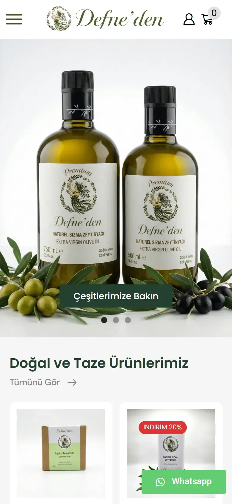 Defne’den sitesinin telefondaki görünümü