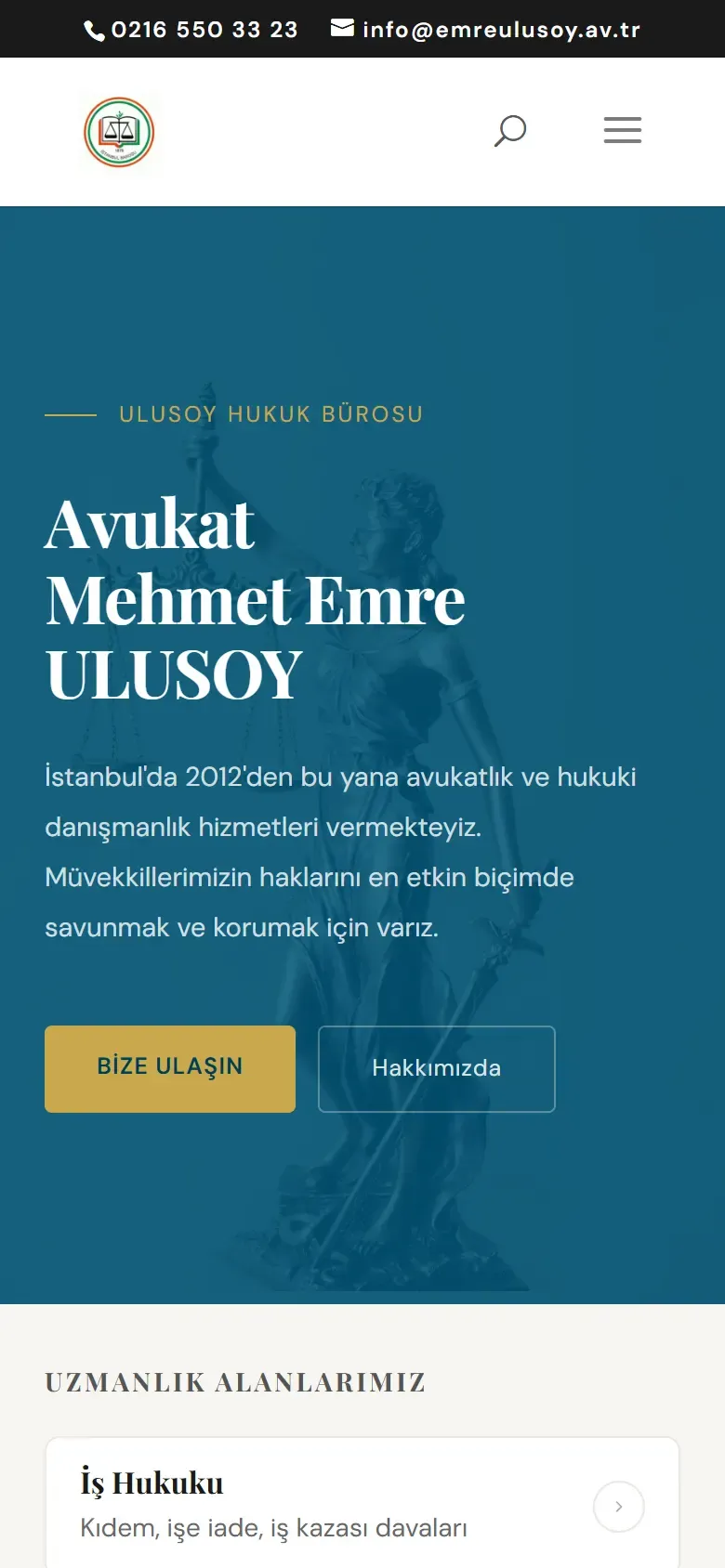Av. Emre Ulusoy sitesinin telefondaki görünümü