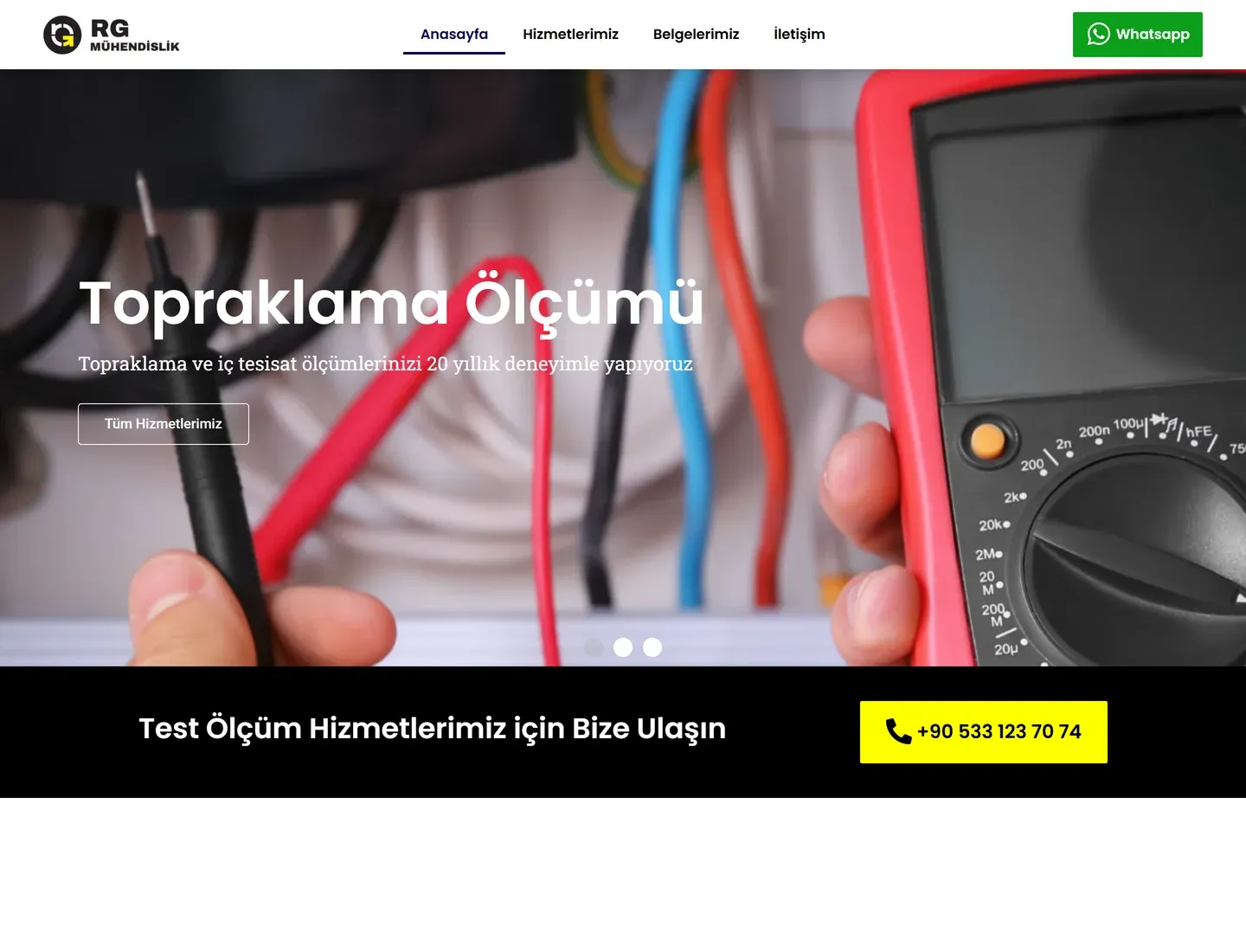 RG Mühendislik sitesinin bilgisayardaki görünümü